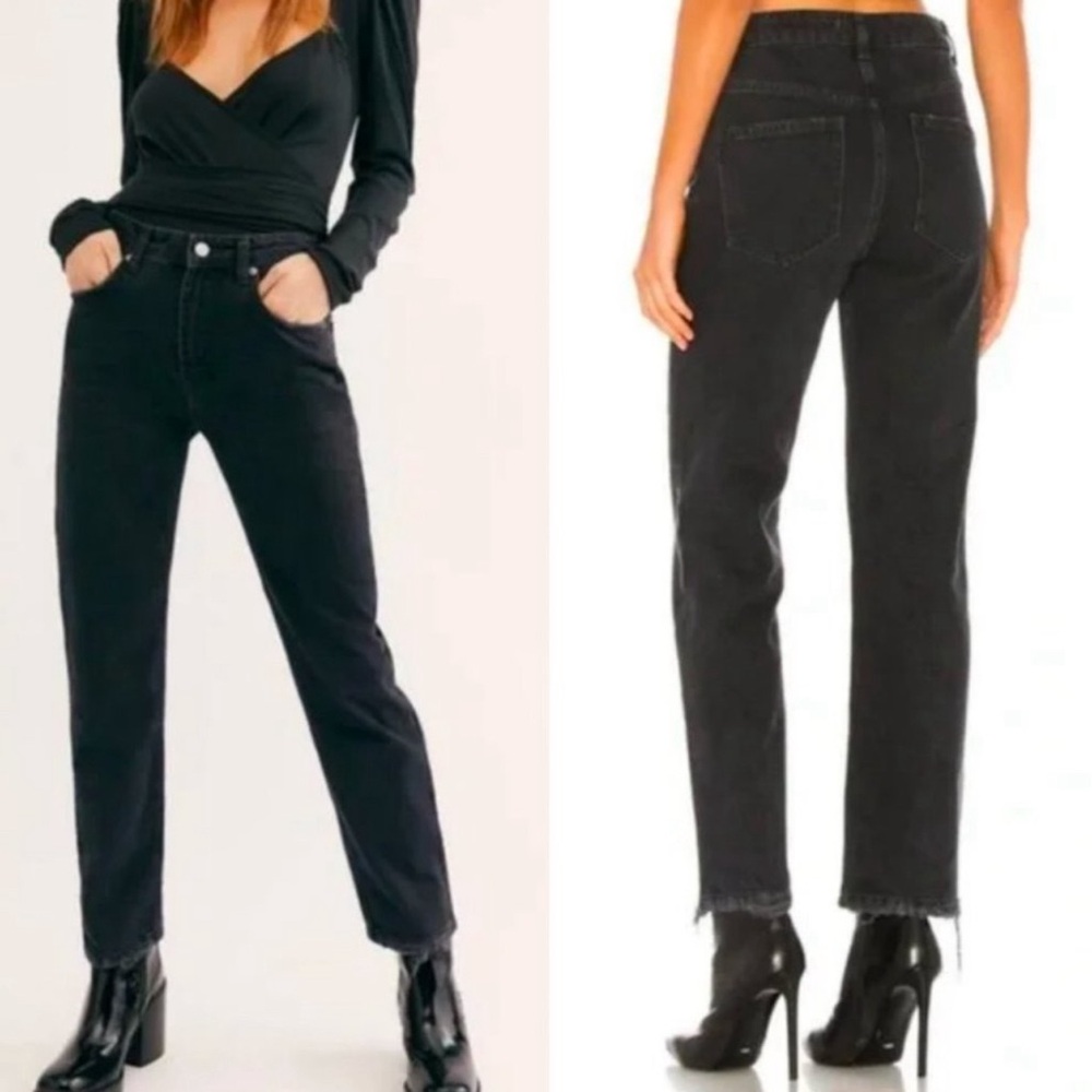 🌿 FREE PEOPLE Dakota Straight Leg High Rise Jeans Pitch Black